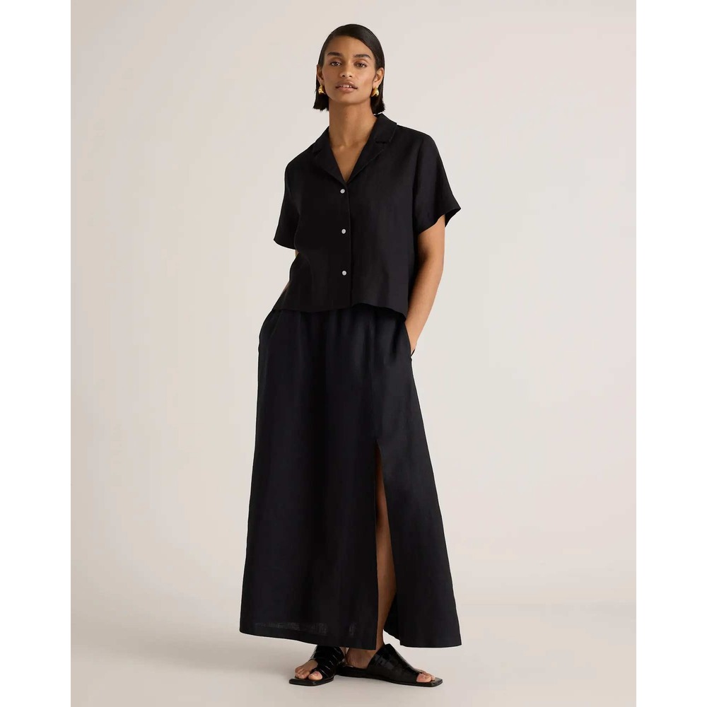 Quince European Linen Maxi Slip Skirt Black Side Slit NWT Womens Size XS